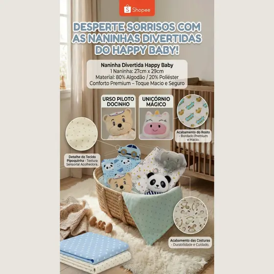 Naninha para Bebê Diversos – Conforto Premium, Delicadeza e Estímulo Sensorial