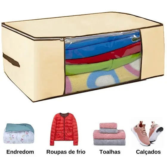 Kit 2 Caixa organizadora de Roupas e calçados/coberta/edredon 45x45x20cm Creme - Organizalux
