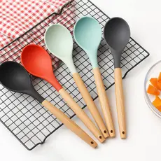 Concha De Feijão Silicone Cabo Bambu Utensílio Cozinha 32cm CFR
