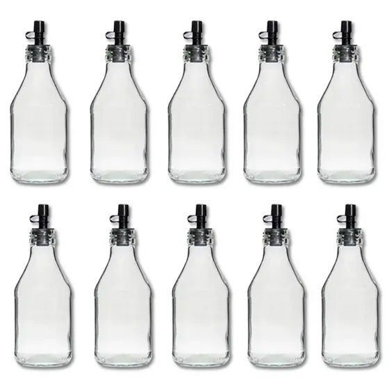 10 Garrafas Pote Frascos Vidro 200ml Bico Dosador Pimenta Azeite Vinagre Shoyo Galheteiro