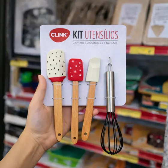 Kit 4 Peças Utensílios De Silicone Com Cabo De Madeira E Ferro Confeitaria, Espatula Raspadora, Fue