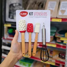 Kit 4 Peças Utensílios De Silicone Com Cabo De Madeira E Ferro Confeitaria, Espatula Raspadora, Fue