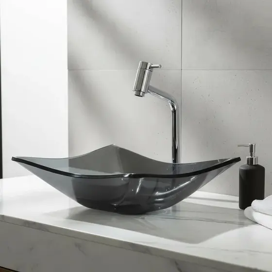 Cuba Pia Para Banheiro Lavabo Retangular Vidro 8 mm De Apoio