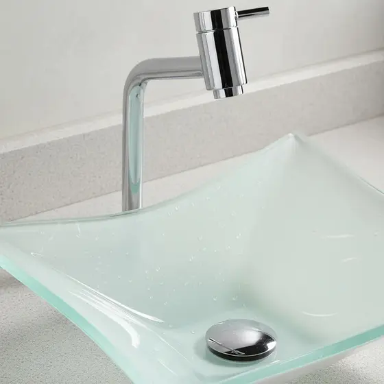 Cuba De Vidro P/ Banheiro Lavabo Retangular + Válvula Click