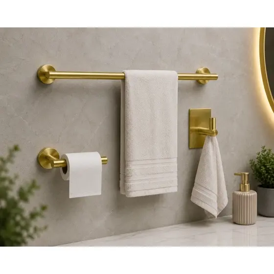 Kit Acessórios Banheiro 5 peças Dourado Inox