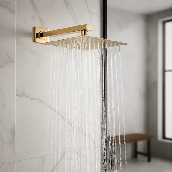 Ducha Dourada em Aço Inoxidável Premium Flex Aquecedor Gás e Solar