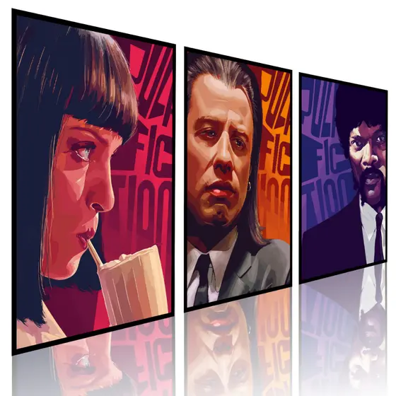 kit 3 Quadros Decorativos Pulp Fiction Arte Poster Minimalista