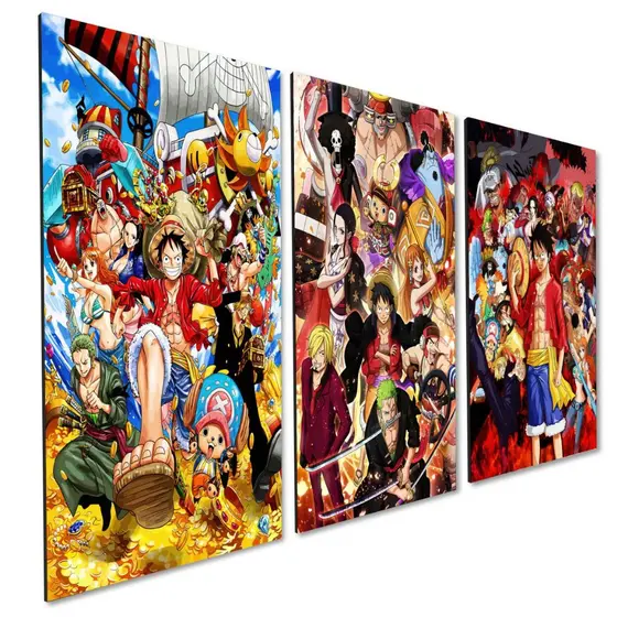 kit 3 Quadro Decorativo Anime One Piece Yonkous Exclusiva Quarto Geek