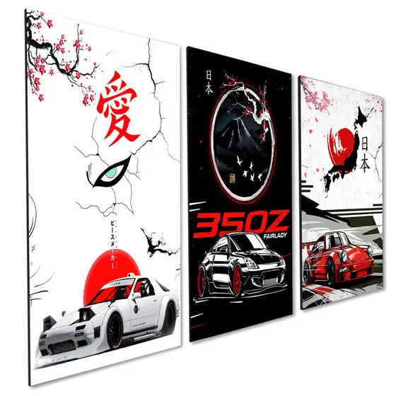 Kit 3 Quadros Decorativos Carros Esportivos Japonês 350z