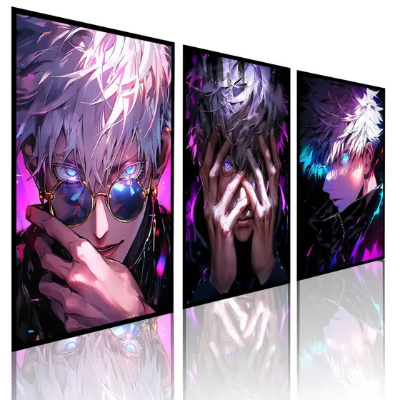 Conjunto de 3 Quadros Decorativos Anime Geek Jujutsu Kaisen Satoru Gojo