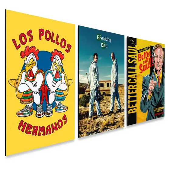 Kit 3 Quadros Decorativos Breaking Bad Los Pollos e Saul Goodman