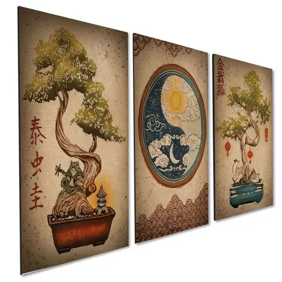 Kit 3 Quadros Decorativos Cultura Japonesa Arte Contemporânea Casa Sala