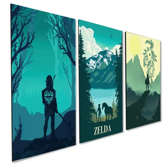 Kit 3 Quadros Decorativos Quarto Gamer Zelda Minimalista