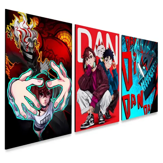 Kit 3 Quadros Decorativos Anime Dandadan Arte Exclusiva Quarto Geek