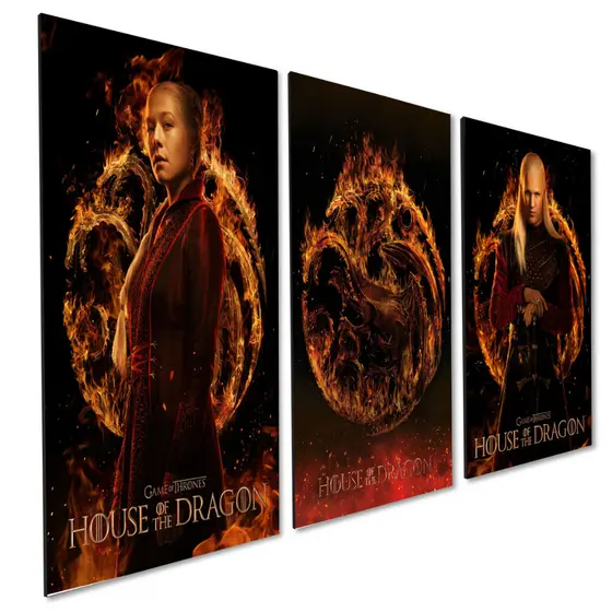 Kit 3 Quadros Decorativos Casa do Dragão House Of The Dragon Targaryen