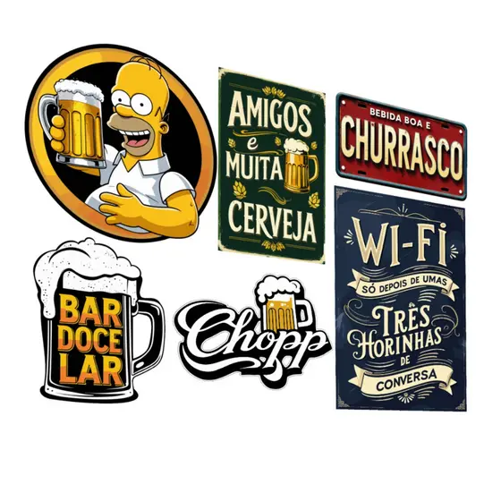 Kit 6 Placas Decorativas Bebidas Cervejas Frases Churrasco