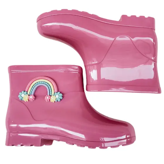 Galocha Infantil Arco Iris Bota de Chuva Menina Menino Botinha de Bebê Feminina Masculina Cano Curto
