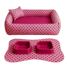 Kit Cama pet cachorro e gato Pet Luxo De Fibra Tapete E Comedouro P a G