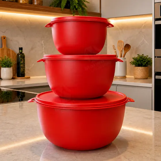 Kit 3 Potes Herméticos BPA Free Bowl 2800ml + 1000ml + 500ml Vai ao Micro-ondas Freezer Lava-Louças