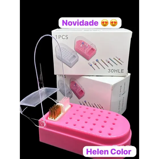Suporte Organizador De Brocas Com Escova Limpeza Manicure Helen Color Profissional Pronto Entrega