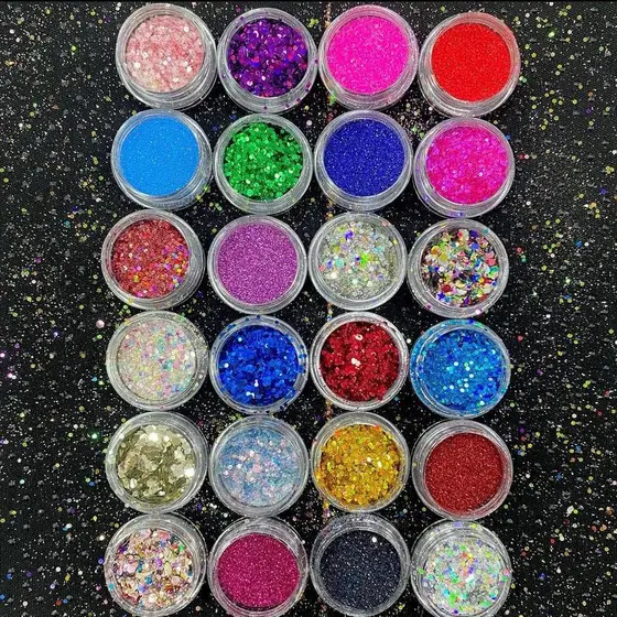 Kit 24 Glitter Unhas Encapsuladas Holográfico Nail Art Decoração Diversas Cores Gel Pronto Entrega