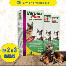 Kit até 3 Vermífugo Vermex Plus 20ml Morango P/ Cães e Gatos Pet