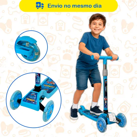 Patinete Infantil Menino 3 Rodinhas com Luz Led e Freio Ajustável Azul