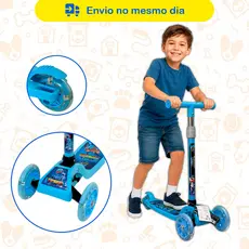 Patinete Infantil Menino 3 Rodinhas com Luz Led e Freio Ajustável Azul