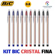 Kit Canetas Bic Cristal 0.8mm Ponta Fina Esferográficas Cores Azul, Preta e Vermelha Original