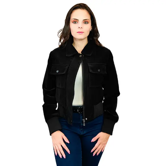 Jaqueta Feminina Nobuck Couro Casaco Forrada Premium KLIZZ