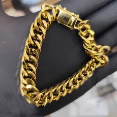 Pulseira lacraia 14mm masculina fecho gaveta duas travas banhada a ouro 18k