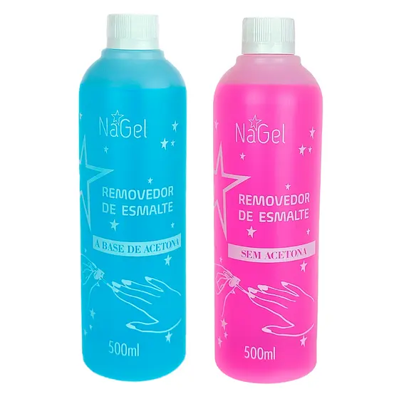 Removedor de Esmalte Com ou Sem Acetona 500ml - Nagel Cosméticos Manicure Unha Solução Rosa Azul