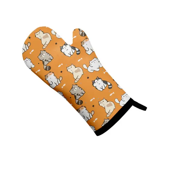 Luva de Cozinha Forno em Neoprene Gatinhos Gatos Fundo Laranja