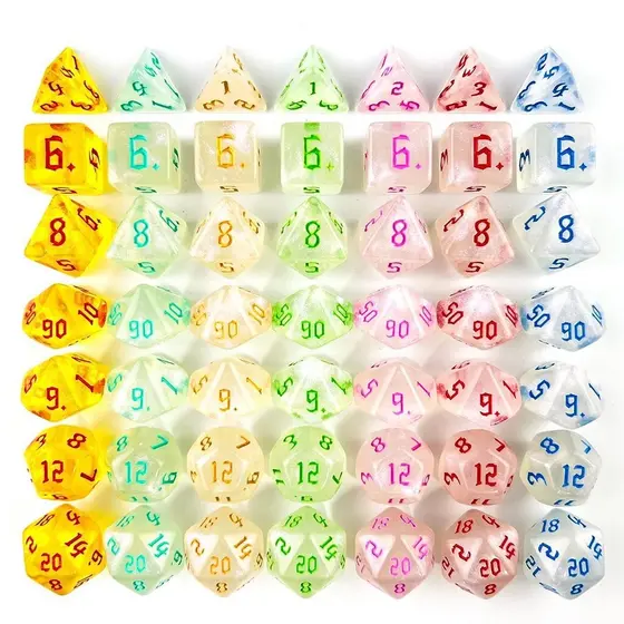 Kit 7 Dados RPG Iridescente Monocolor Brilho D&D 5e