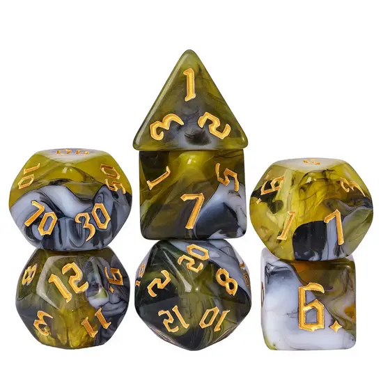 Kit 7 Dados RPG Dicromáticos Blend Amarelo e Preto | D&D | Tormenta20 | Dados Poliedricos de Mesa