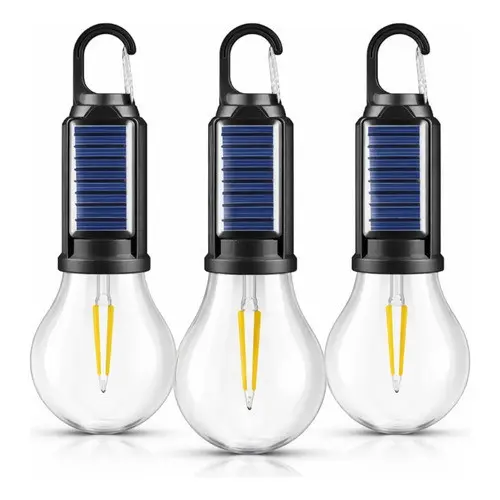 Kit Lampada Led Camping Solar 15w Recarregável Portátil Quente 5v Mosquetão
