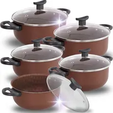 Jogo de Panelas Caçarolas 5 Peças Chocolate  Antiaderente Teflon Panelas Grande