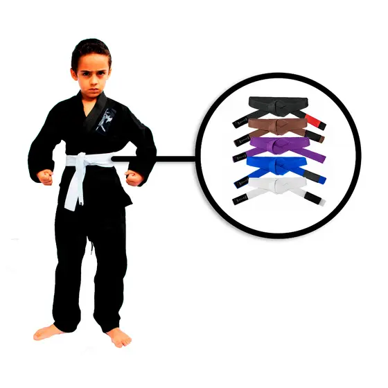Kimono Infantil Trançado Leve Preto Jiu Jitsu Judo + Faixa Graduação