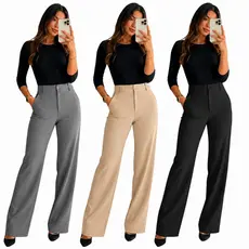 Calça Pantalona Alfaiataria Feminina Social Cintura Alta Com Bolso Lateral