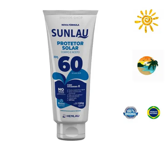 kit 3 tubos protetor solar sunlau fps60 120G facial e para o corpo todo