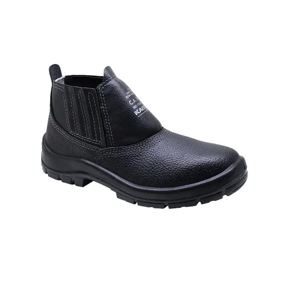 Bota Botina Seguranca Protecao Couro KADESH Bico Pvc Obra Pedreiro Solado Bidensidade