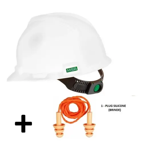Capacete Branco Aba Frontal V Gard Msa C/ Carneira Push Key E Jugular + 1 Plug Silicone (brinde)