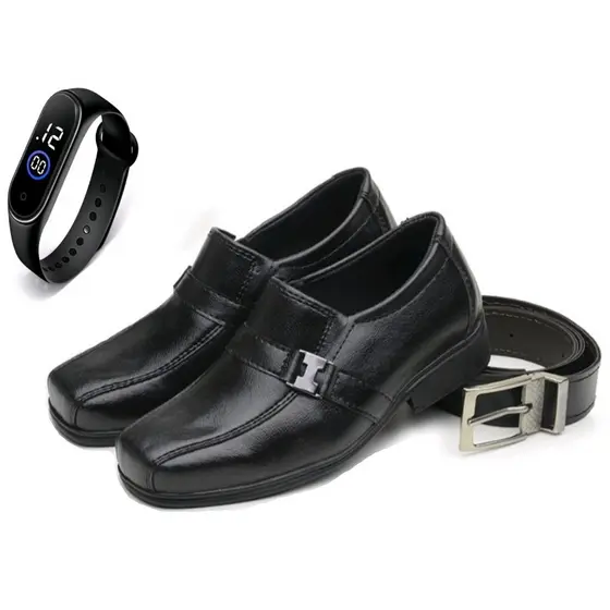Kit 1 Par De Sapato Social Infantil Masculino + Relógio Digital + Cinto Infantil