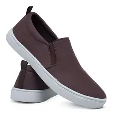 Tênis Iate Masculino Slip On Calce Fácil Sem Cadarço Preto e Marrom Super Leve e Confortável