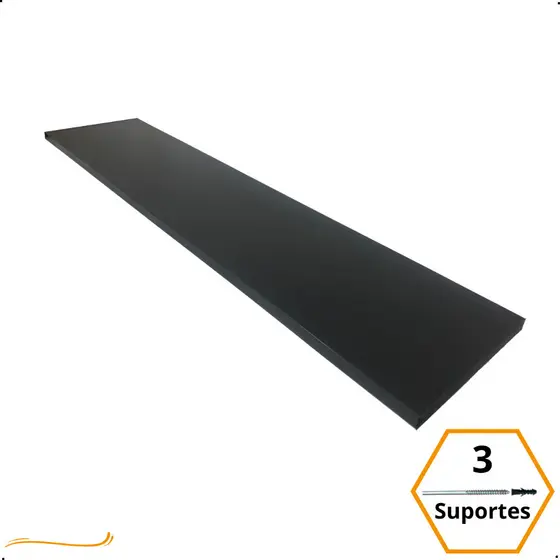 1 Prateleira Preta 90X20 Com Suporte Flutuante Mdf  Organizadora Decoração Cozinha Quarto Banheiro