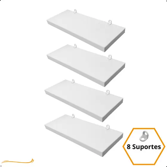 Kit 4 Prateleira Branca 25X10 + Suporte Flutuante Mdf  Organizadora Decoração Cozinha Banheiro Sala