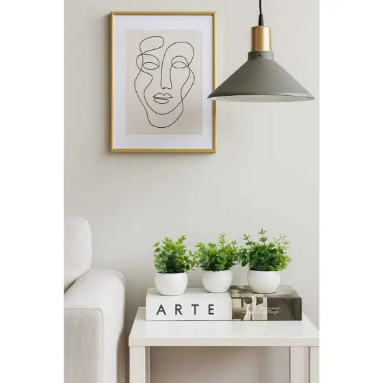 Kit 3 Vasos Brancos com Plantas Artificiais Decorativas para Mesa Sala Escritório e Aparador