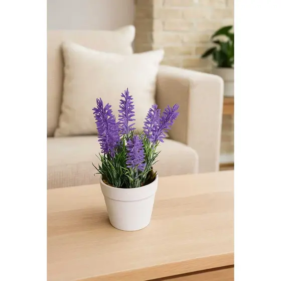Planta Artificial Mini Lavanda 18cm com Vaso Decorativo – Arranjo Delicado para Sala, Quarto e Escritório