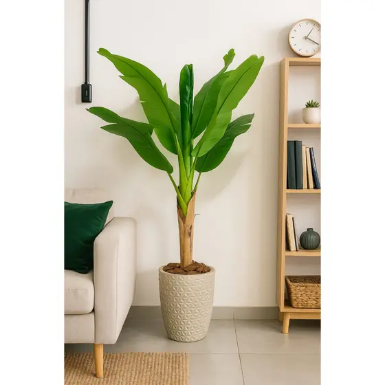 Árvore Bananeira Artificial Com Vaso Luxo Realista 120 cm