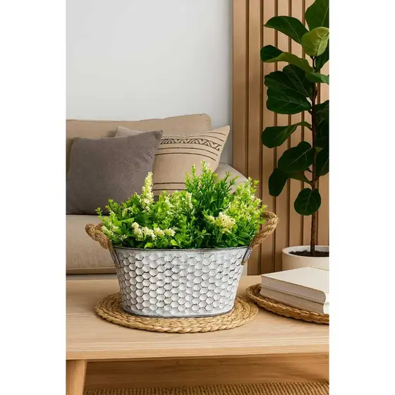Cachepô Jardineira Flores Vaso Floreira + Planta Artificial